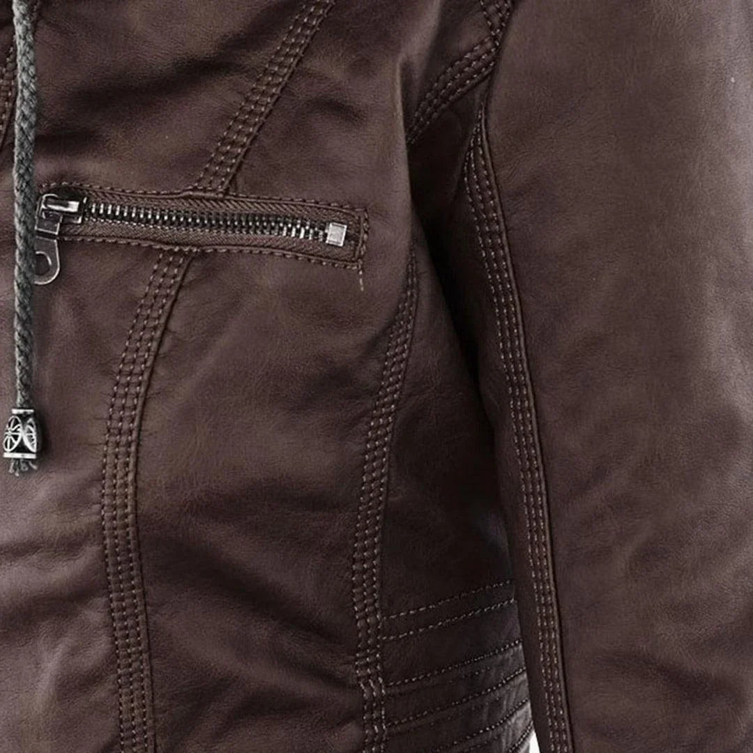 Quintilla | Women's Leather Pocket Hooded Zip-Front Jacket