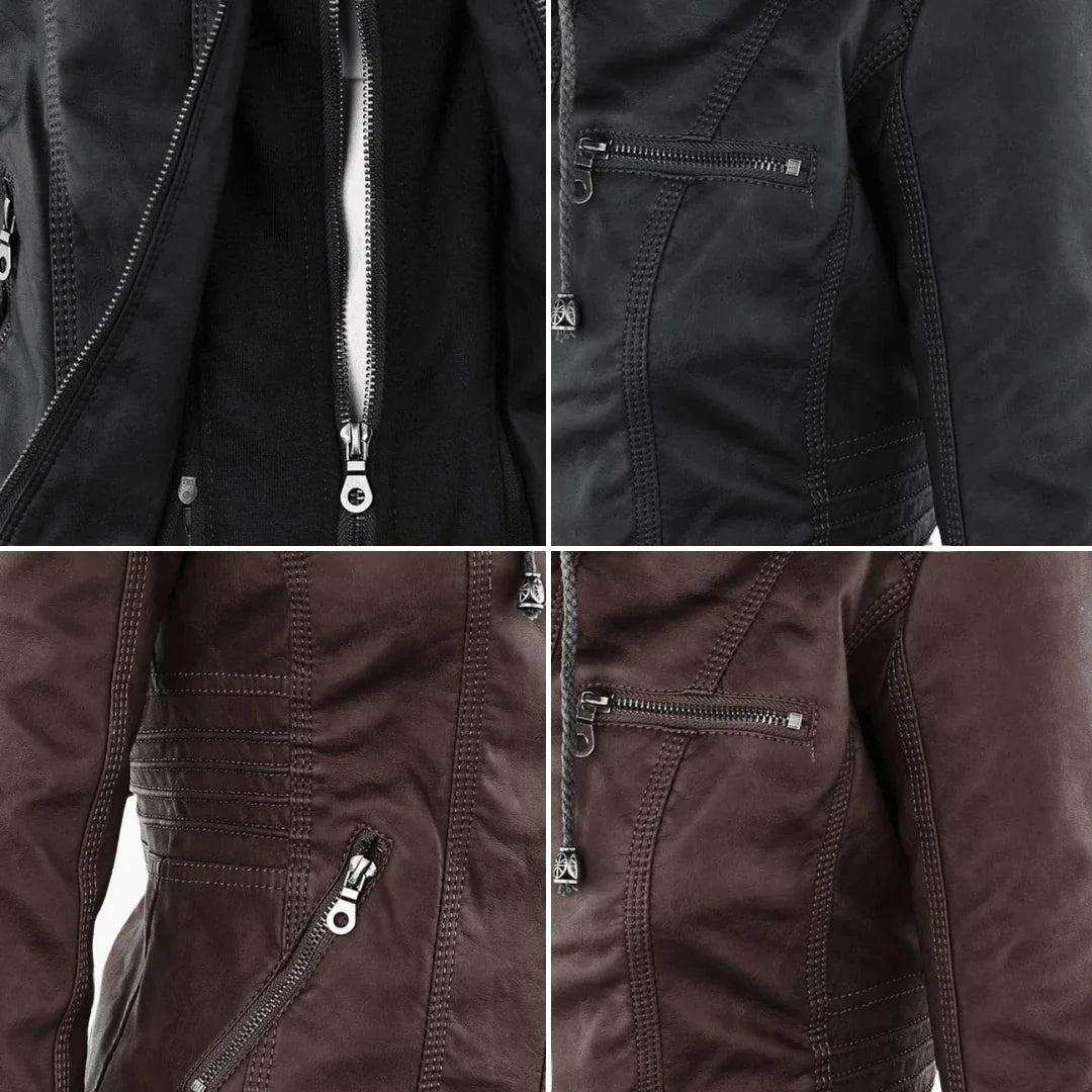 Quintilla | Women's Leather Pocket Hooded Zip-Front Jacket
