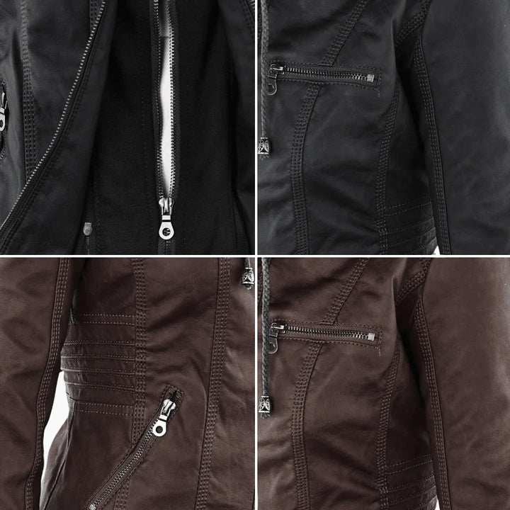 Quintilla | Women's Leather Pocket Hooded Zip-Front Jacket