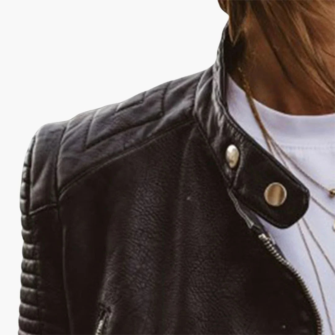 Rhosyn | Women's Leather Pocket Notch-Collar Snap-Front Jacket