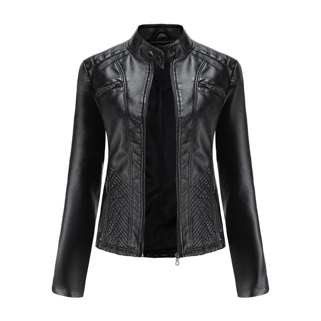 Philomene | Women's Leather Pocket Stand-Collar Zip-Front Jacket