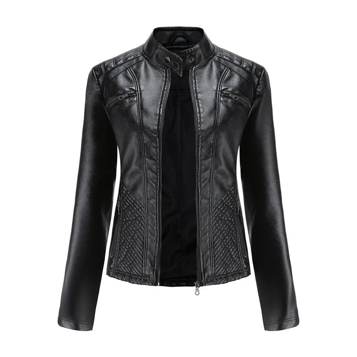 Philomene | Women's Leather Pocket Stand-Collar Zip-Front Jacket