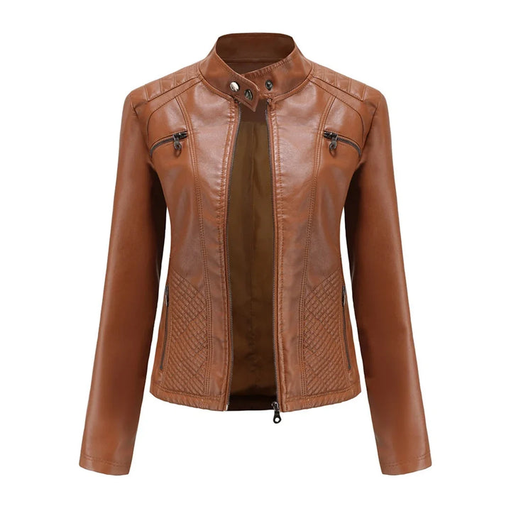 Philomene | Women's Leather Pocket Stand-Collar Zip-Front Jacket