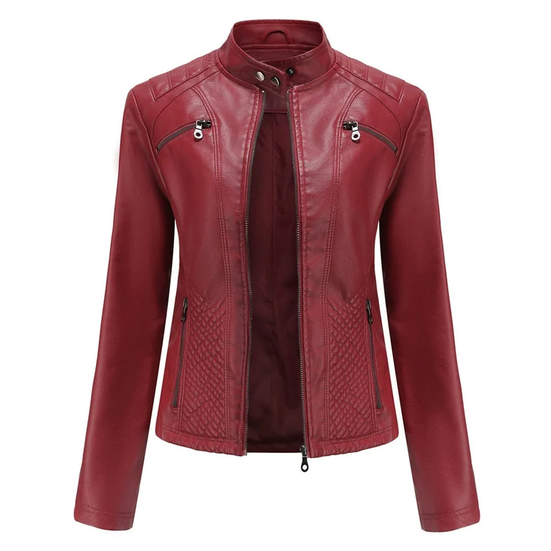 Philomene | Women's Leather Pocket Stand-Collar Zip-Front Jacket
