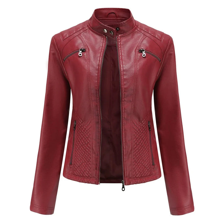 Philomene | Women's Leather Pocket Stand-Collar Zip-Front Jacket
