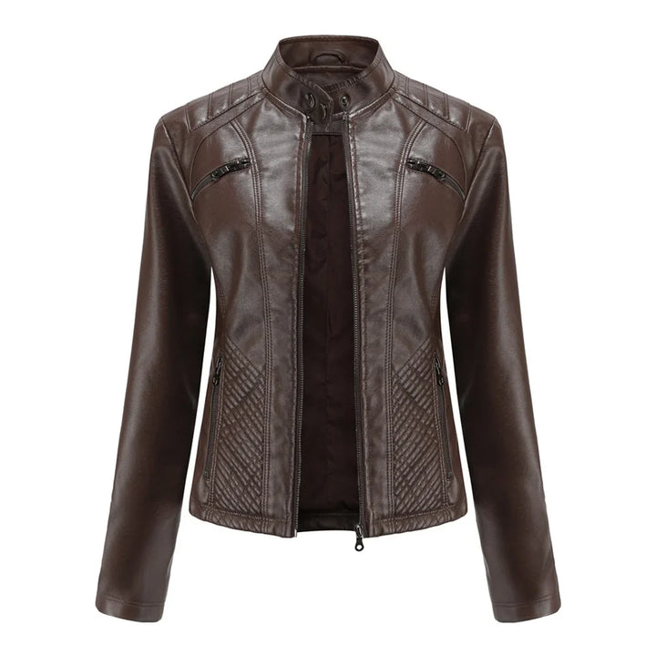 Philomene | Women's Leather Pocket Stand-Collar Zip-Front Jacket