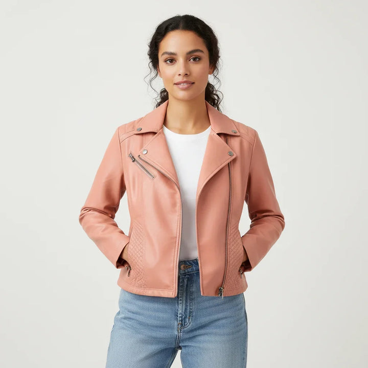 Philomene | Women's Leather Pocket Stand-Collar Zip-Front Jacket