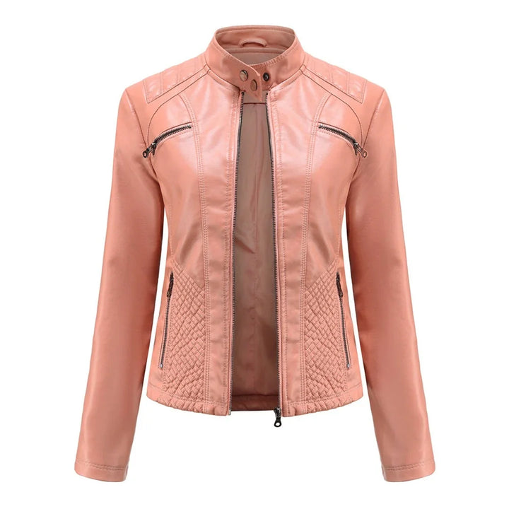 Philomene | Women's Leather Pocket Stand-Collar Zip-Front Jacket