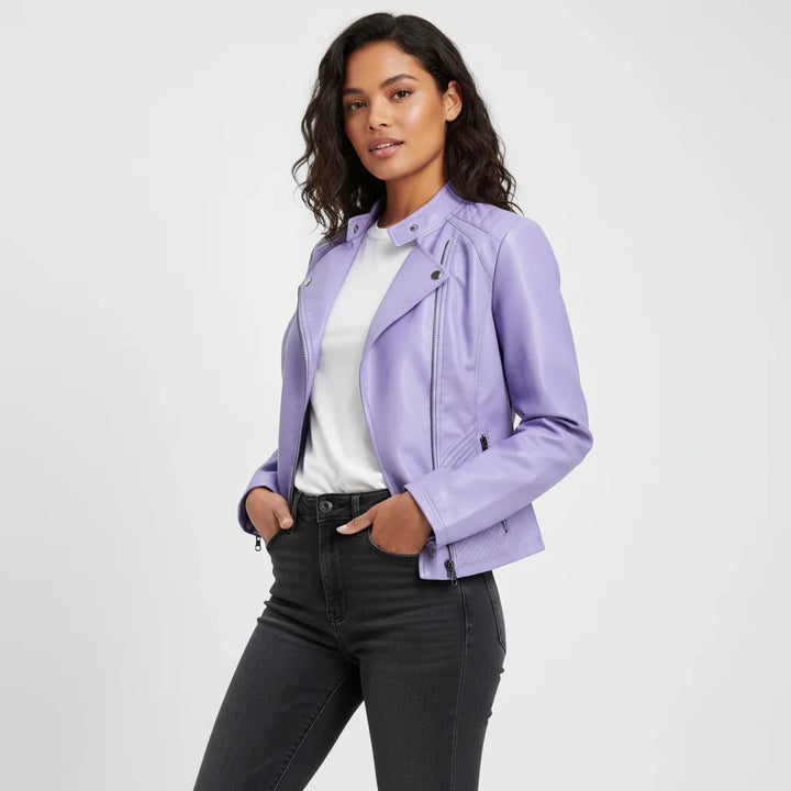 Philomene | Women's Leather Pocket Stand-Collar Zip-Front Jacket