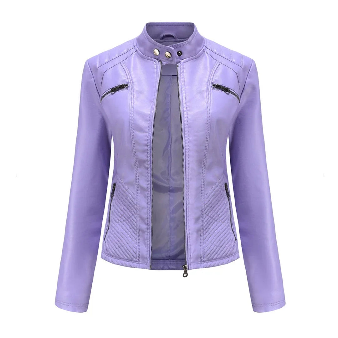 Philomene | Women's Leather Pocket Stand-Collar Zip-Front Jacket