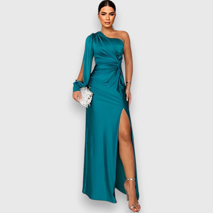Ambre | Women's Satin Draped One-Shoulder Maxi Dress