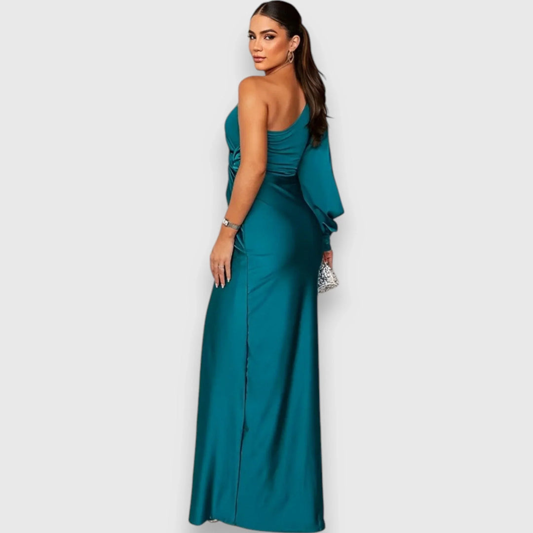 Ambre | Women's Satin Draped One-Shoulder Maxi Dress