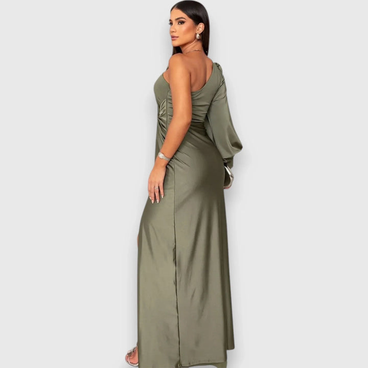 Ambre | Women's Satin Draped One-Shoulder Maxi Dress