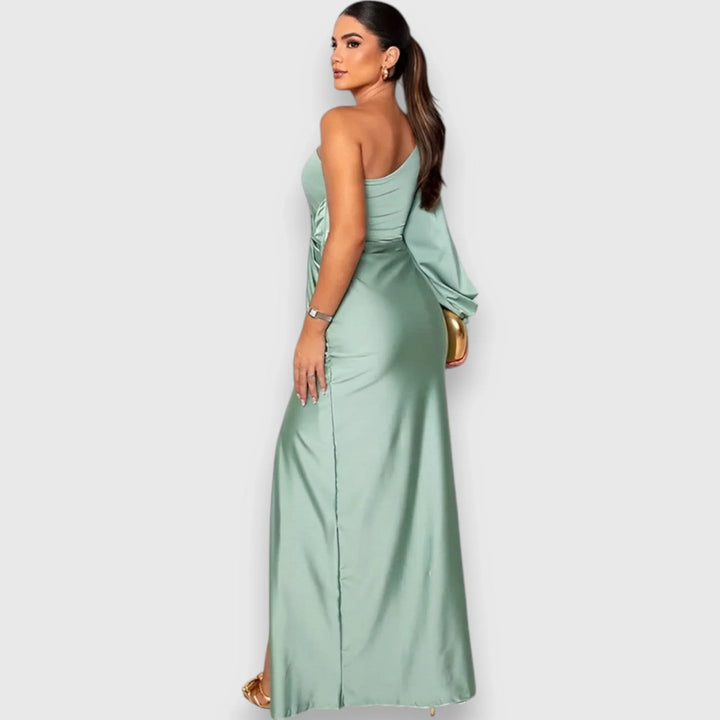 Ambre | Women's Satin Draped One-Shoulder Maxi Dress