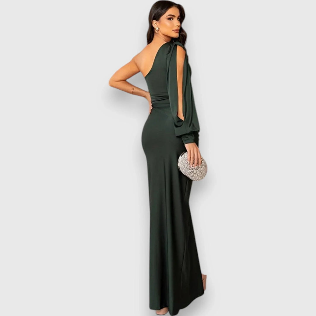 Ambre | Women's Satin Draped One-Shoulder Maxi Dress