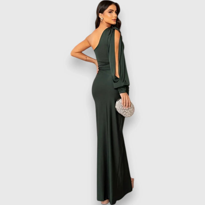Ambre | Women's Satin Draped One-Shoulder Maxi Dress