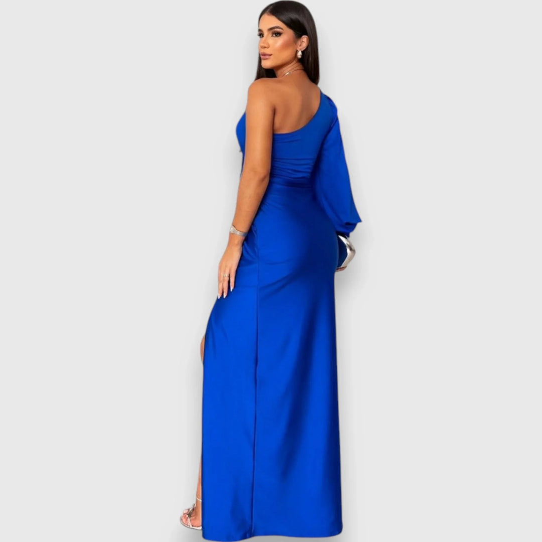 Ambre | Women's Satin Draped One-Shoulder Maxi Dress