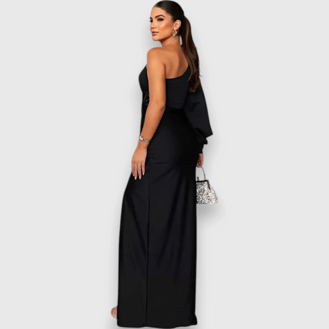 Ambre | Women's Satin Draped One-Shoulder Maxi Dress