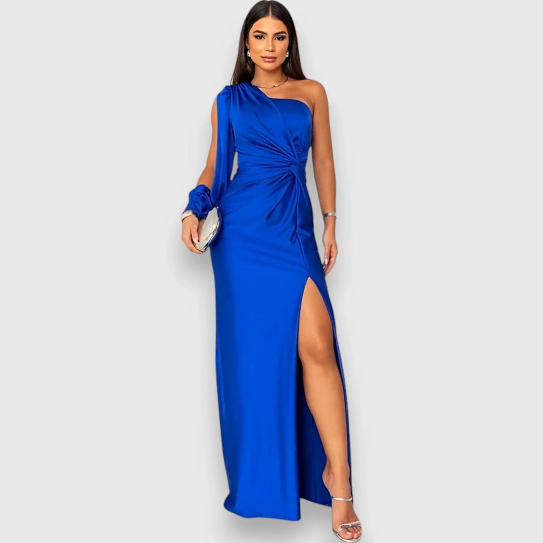 Ambre | Women's Satin Draped One-Shoulder Maxi Dress