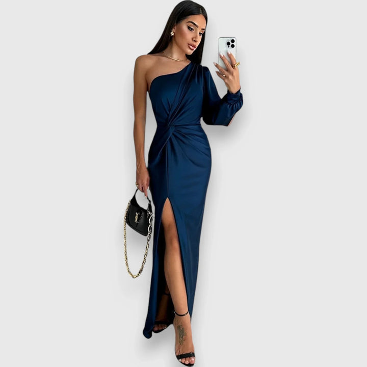 Ambre | Women's Satin Draped One-Shoulder Maxi Dress