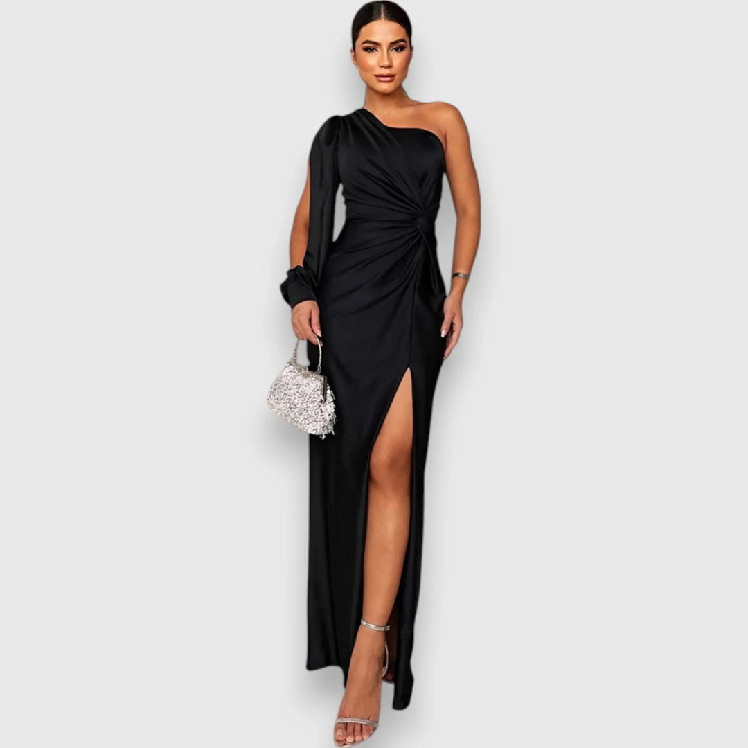 Ambre | Women's Satin Draped One-Shoulder Maxi Dress