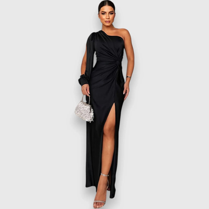 Ambre | Women's Satin Draped One-Shoulder Maxi Dress