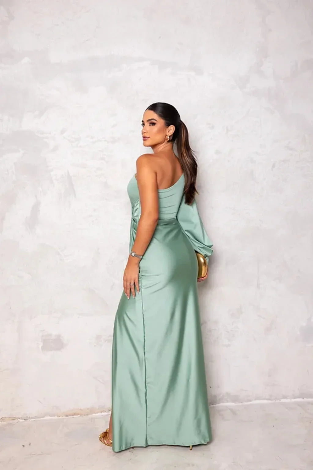 Thomasina | Women's Ruched One-Shoulder Long-Sleeve Maxi Dress