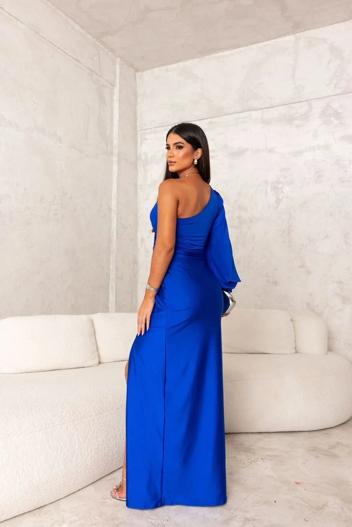 Thomasina | Women's Ruched One-Shoulder Long-Sleeve Maxi Dress
