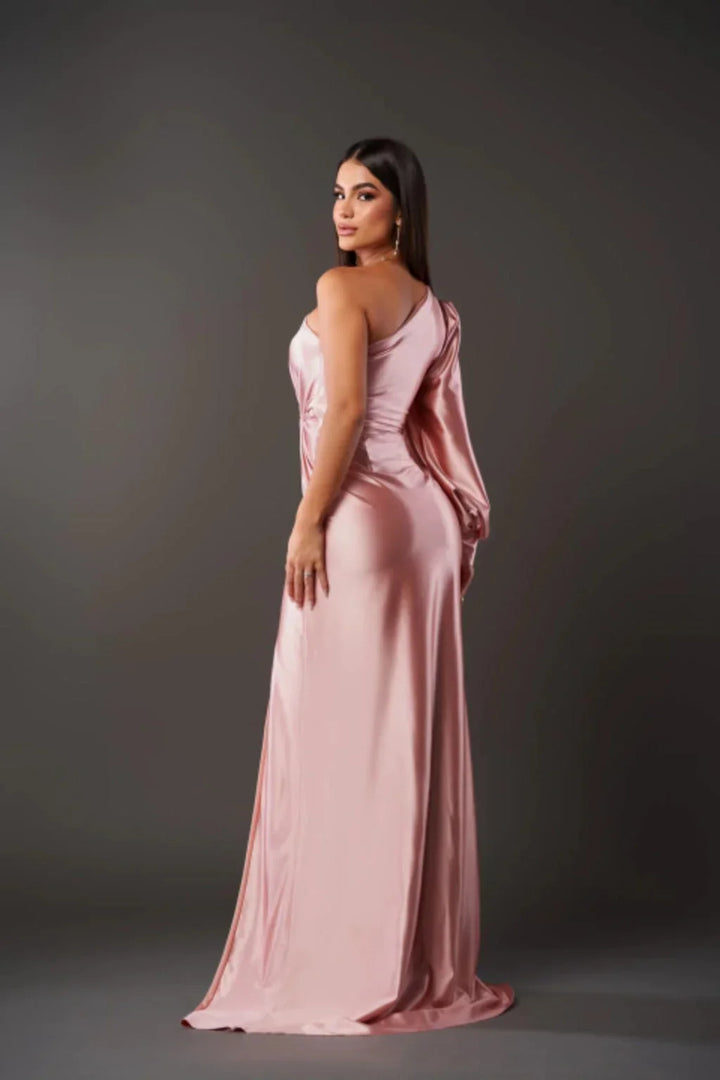 Thomasina | Women's Ruched One-Shoulder Long-Sleeve Maxi Dress