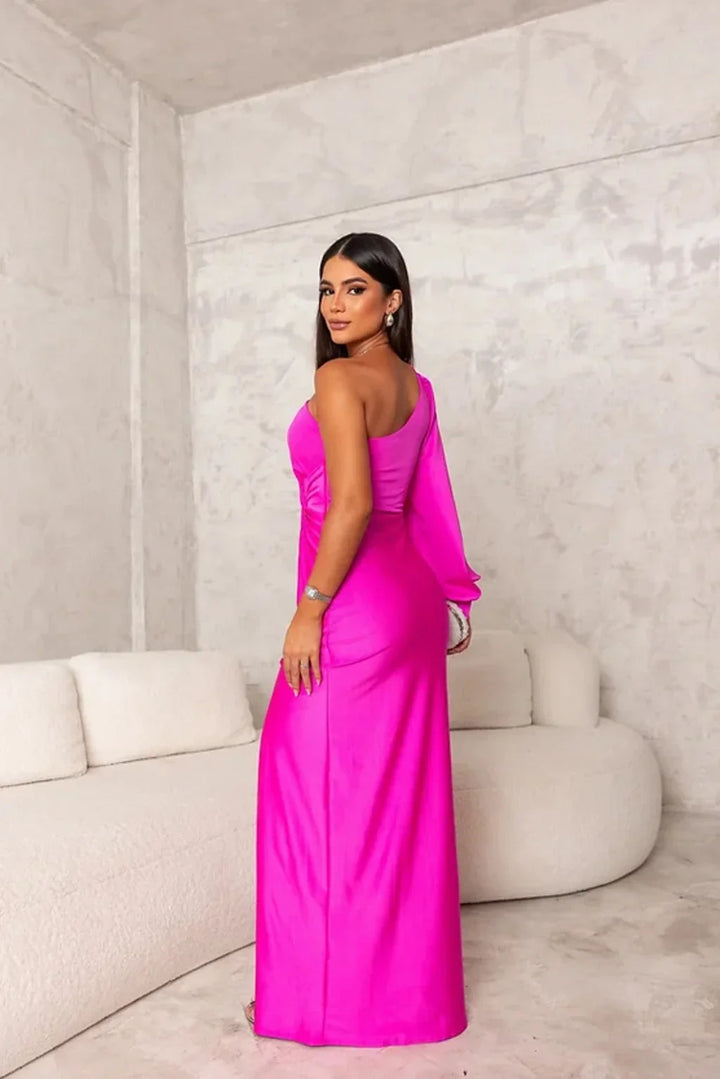 Thomasina | Women's Ruched One-Shoulder Long-Sleeve Maxi Dress