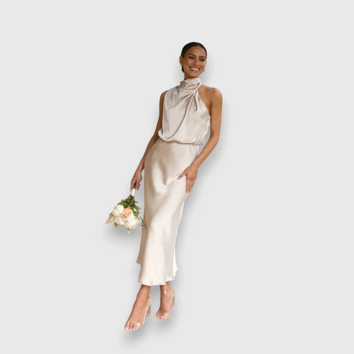 Damaris | Women's Satin Draped Cowl-Neck Sleeveless Dress
