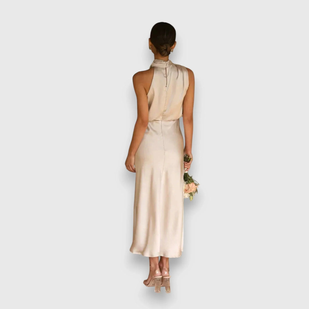 Damaris | Women's Satin Draped Cowl-Neck Sleeveless Dress