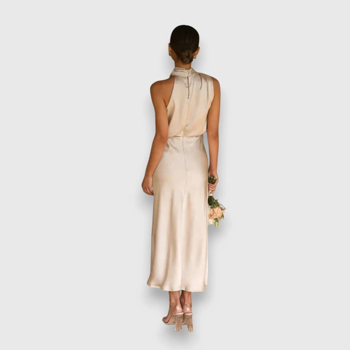 Damaris | Women's Satin Draped Cowl-Neck Sleeveless Dress