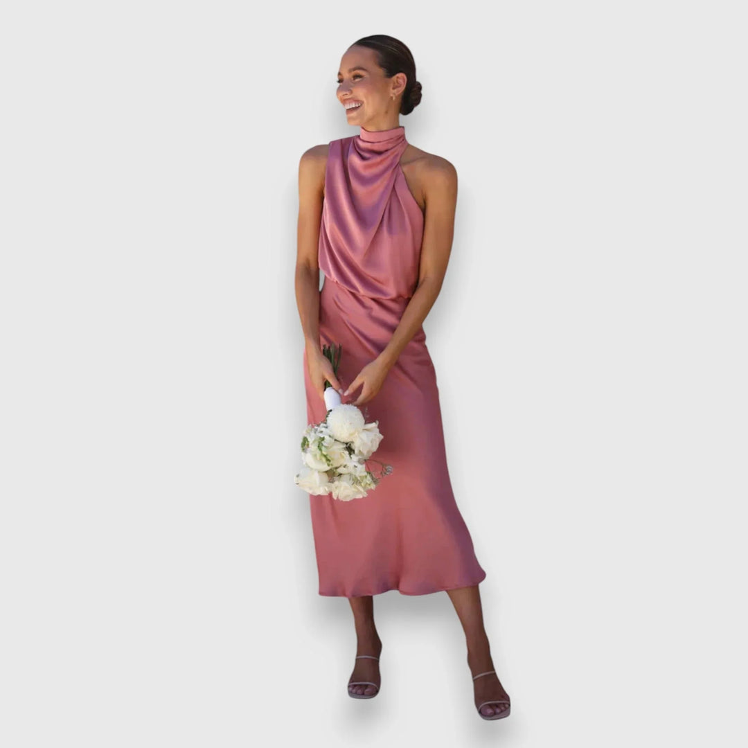 Damaris | Women's Satin Draped Cowl-Neck Sleeveless Dress
