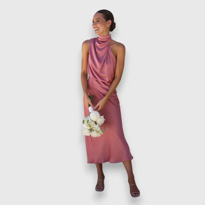 Damaris | Women's Satin Draped Cowl-Neck Sleeveless Dress