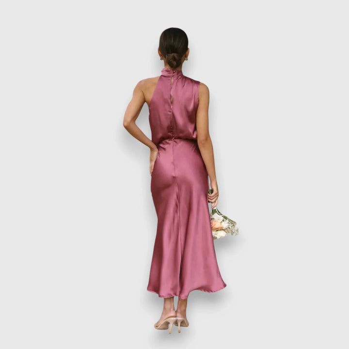 Damaris | Women's Satin Draped Cowl-Neck Sleeveless Dress