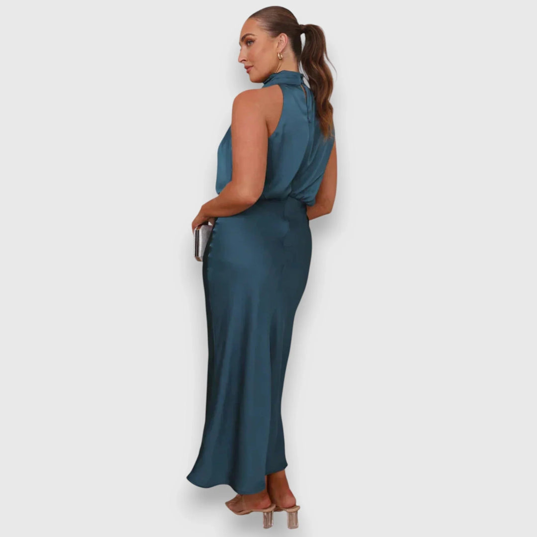Damaris | Women's Satin Draped Cowl-Neck Sleeveless Dress