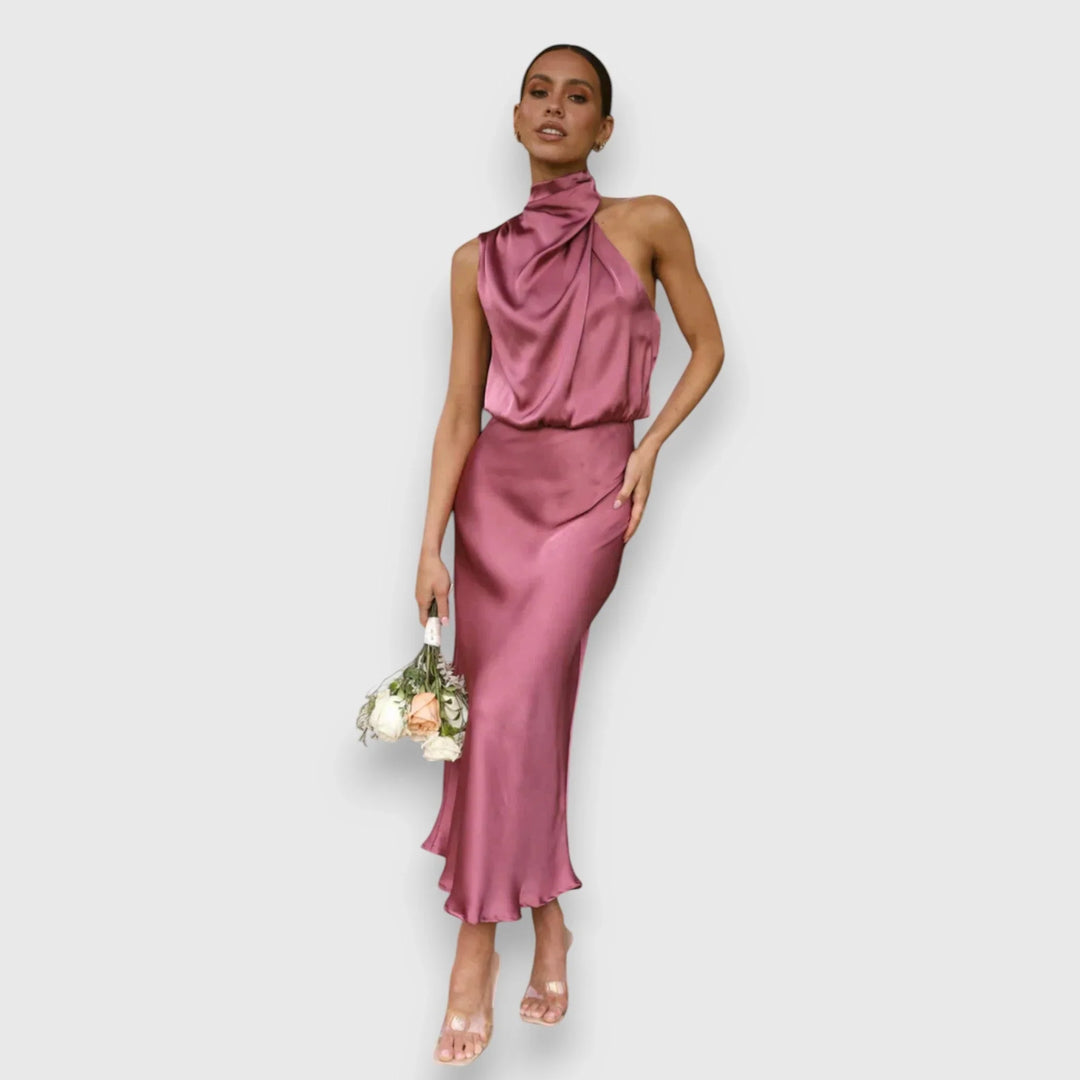 Damaris | Women's Satin Draped Cowl-Neck Sleeveless Dress