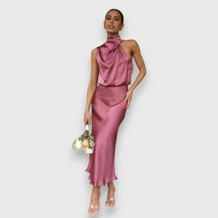 Damaris | Women's Satin Draped Cowl-Neck Sleeveless Dress