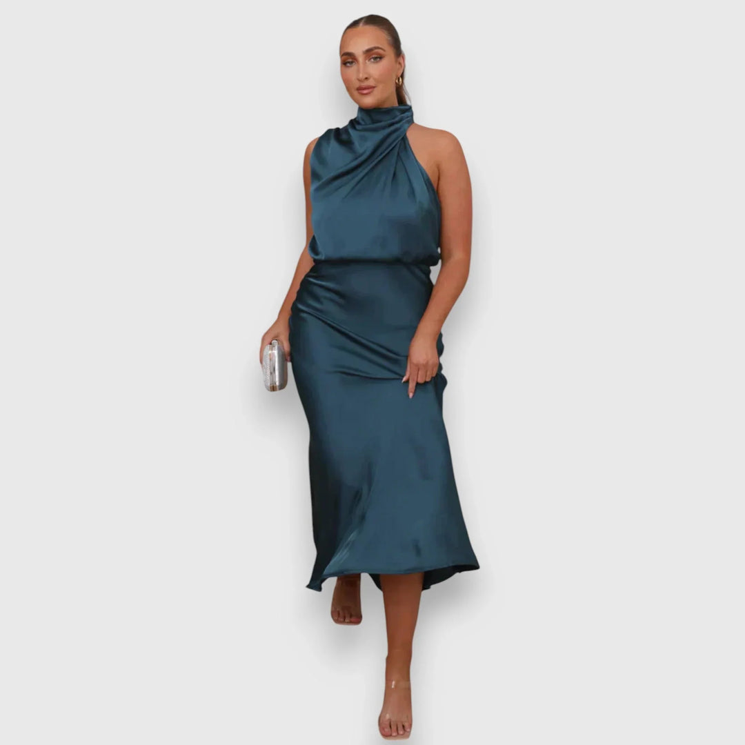 Damaris | Women's Satin Draped Cowl-Neck Sleeveless Dress