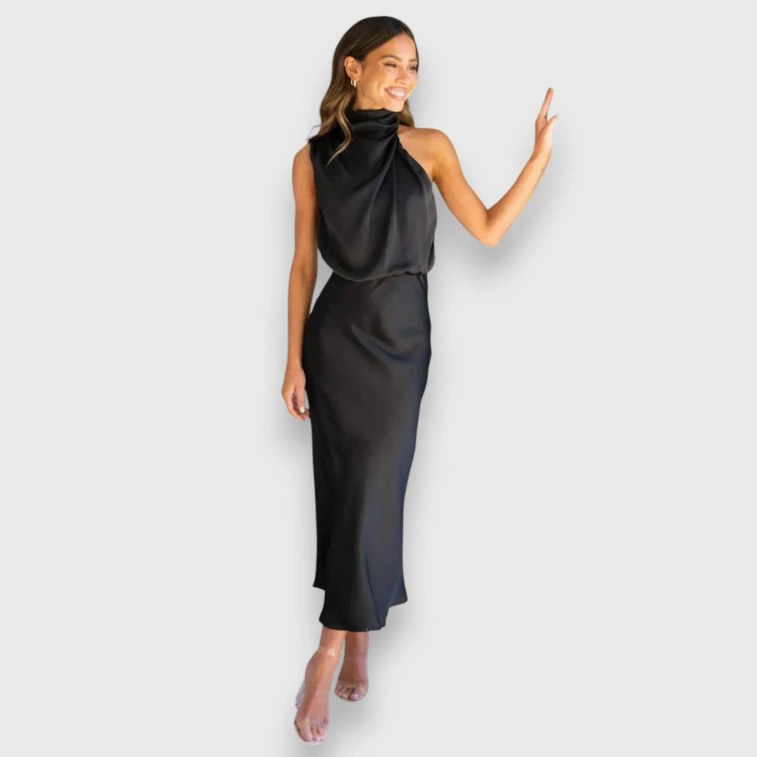 Damaris | Women's Satin Draped Cowl-Neck Sleeveless Dress