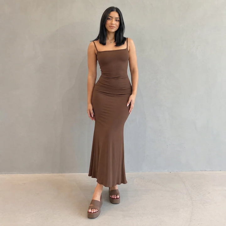 Axelle | Women's Satin Bodycon Square-Neck Spaghetti-Strap Dress