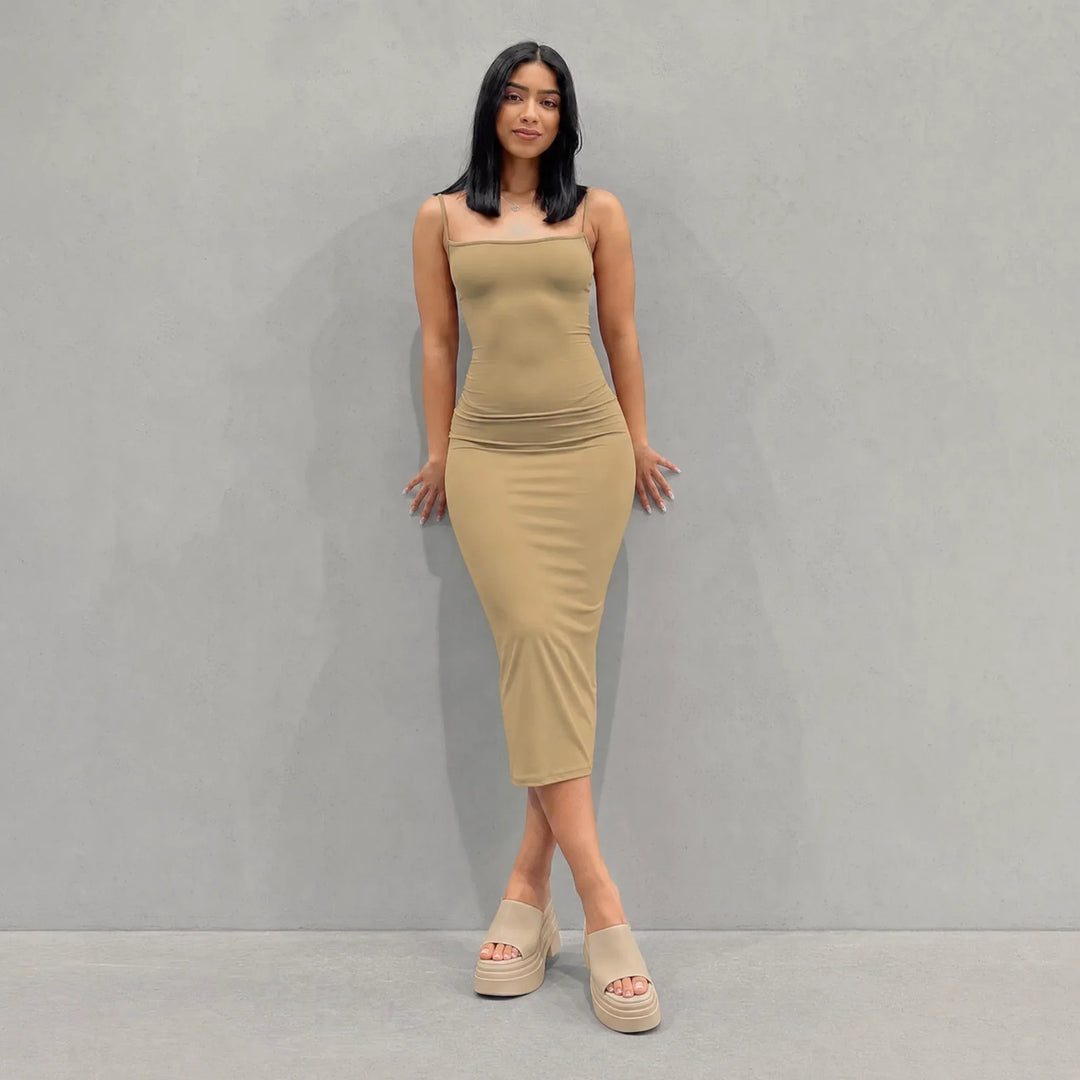 Axelle | Women's Satin Bodycon Square-Neck Spaghetti-Strap Dress