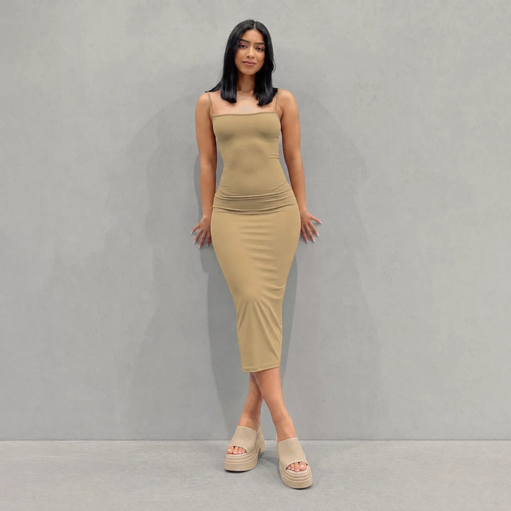 Axelle | Women's Satin Bodycon Square-Neck Spaghetti-Strap Dress