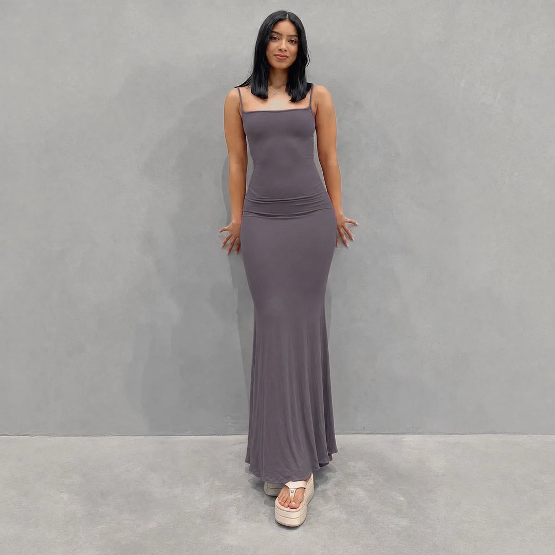 Axelle | Women's Satin Bodycon Square-Neck Spaghetti-Strap Dress