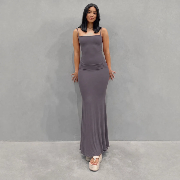 Axelle | Women's Satin Bodycon Square-Neck Spaghetti-Strap Dress
