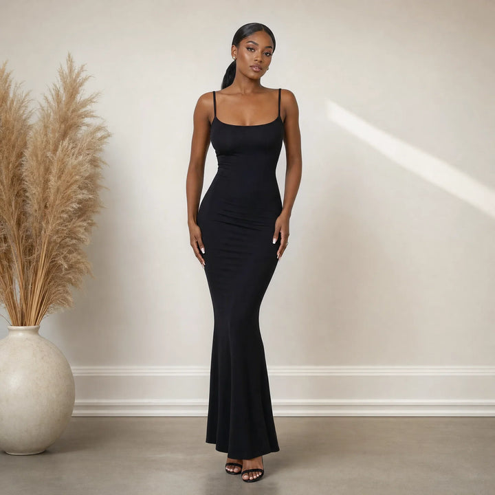 Axelle | Women's Satin Bodycon Square-Neck Spaghetti-Strap Dress