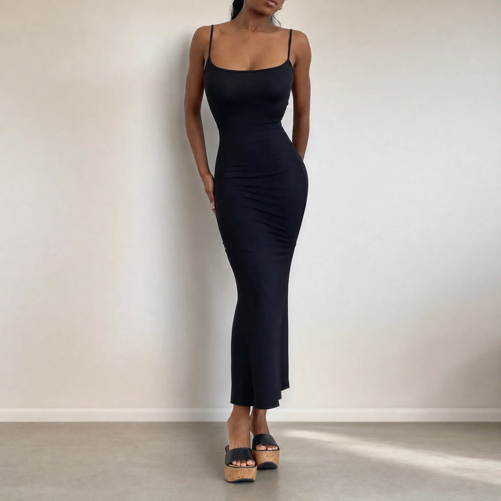 Axelle | Women's Satin Bodycon Square-Neck Spaghetti-Strap Dress