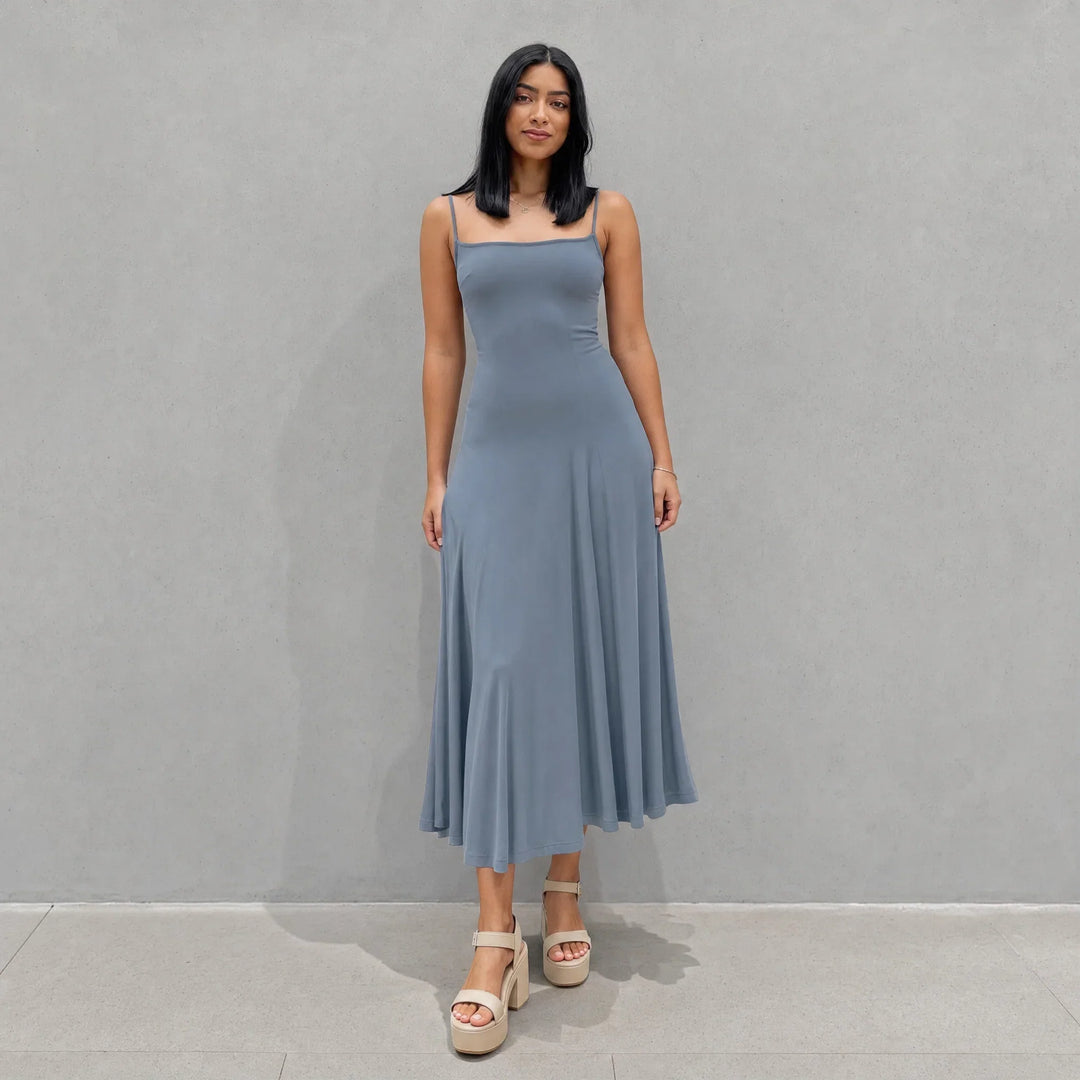 Axelle | Women's Satin Bodycon Square-Neck Spaghetti-Strap Dress