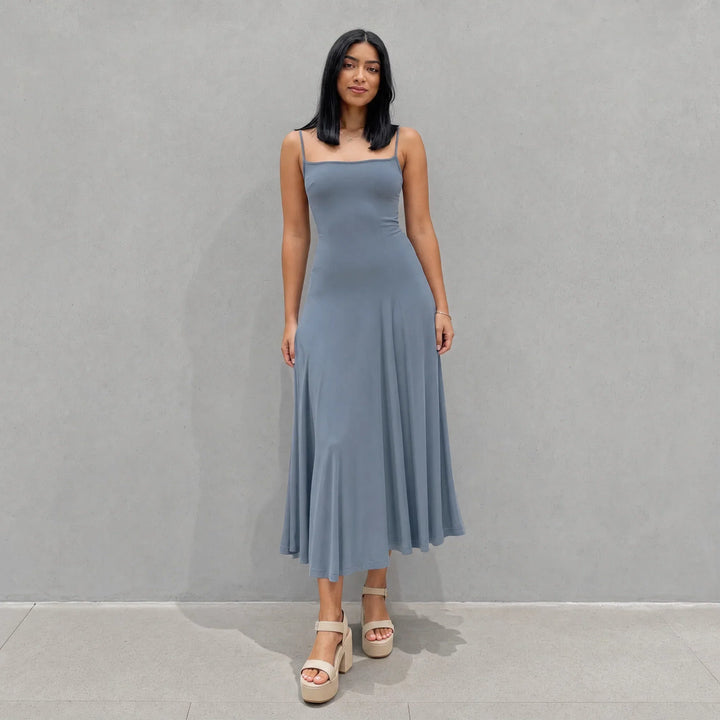 Axelle | Women's Satin Bodycon Square-Neck Spaghetti-Strap Dress